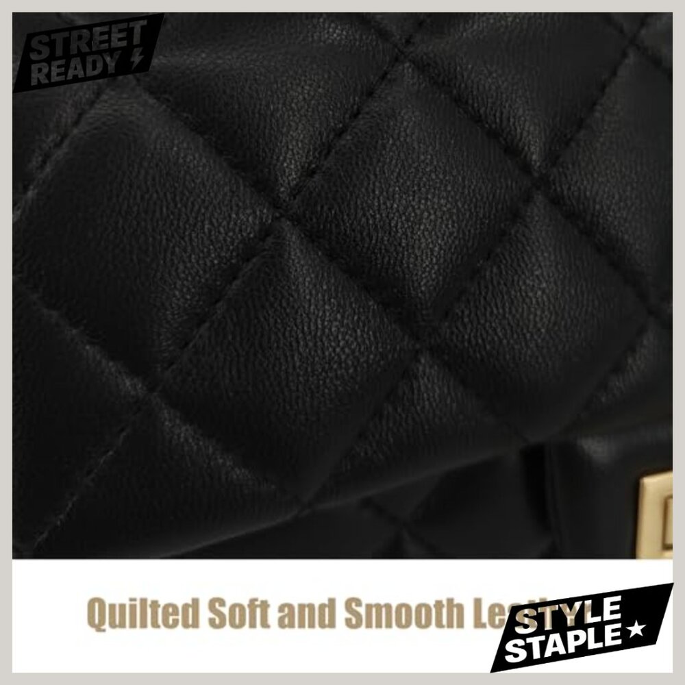 Small Quilted Leather Crossbody Bag with Gold Chain Strap & Top Handle - Picture 7 of 7